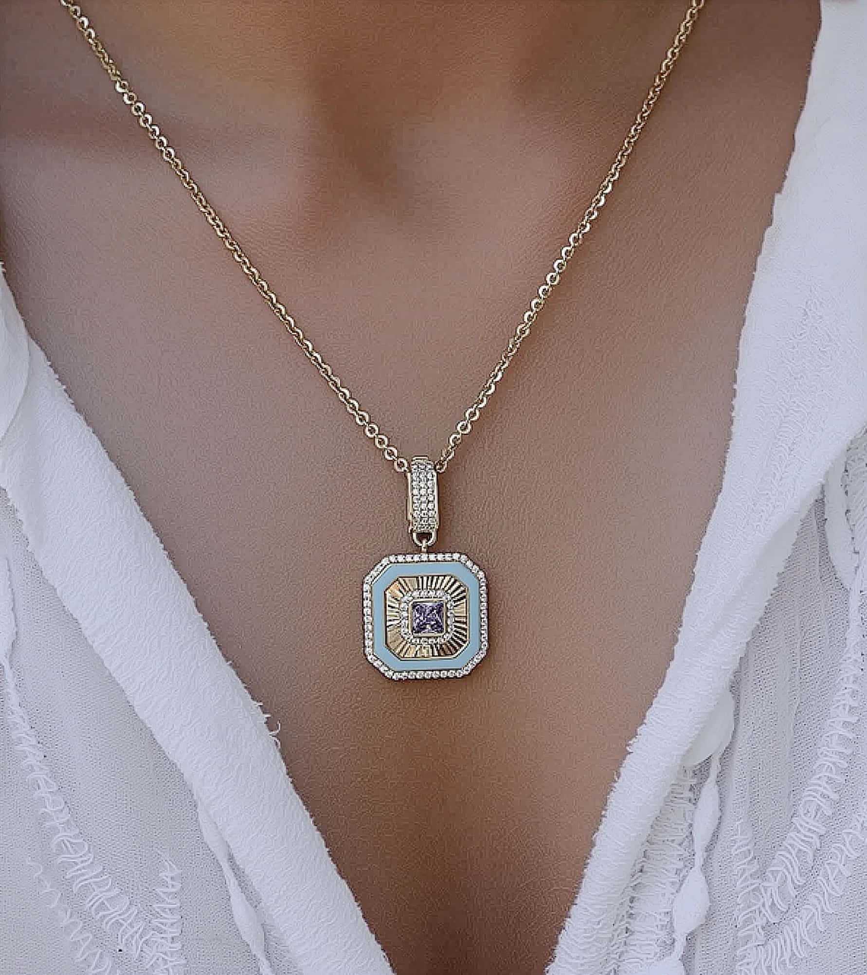 Turkuaz Hexagon Kolye Ucu görseli 4