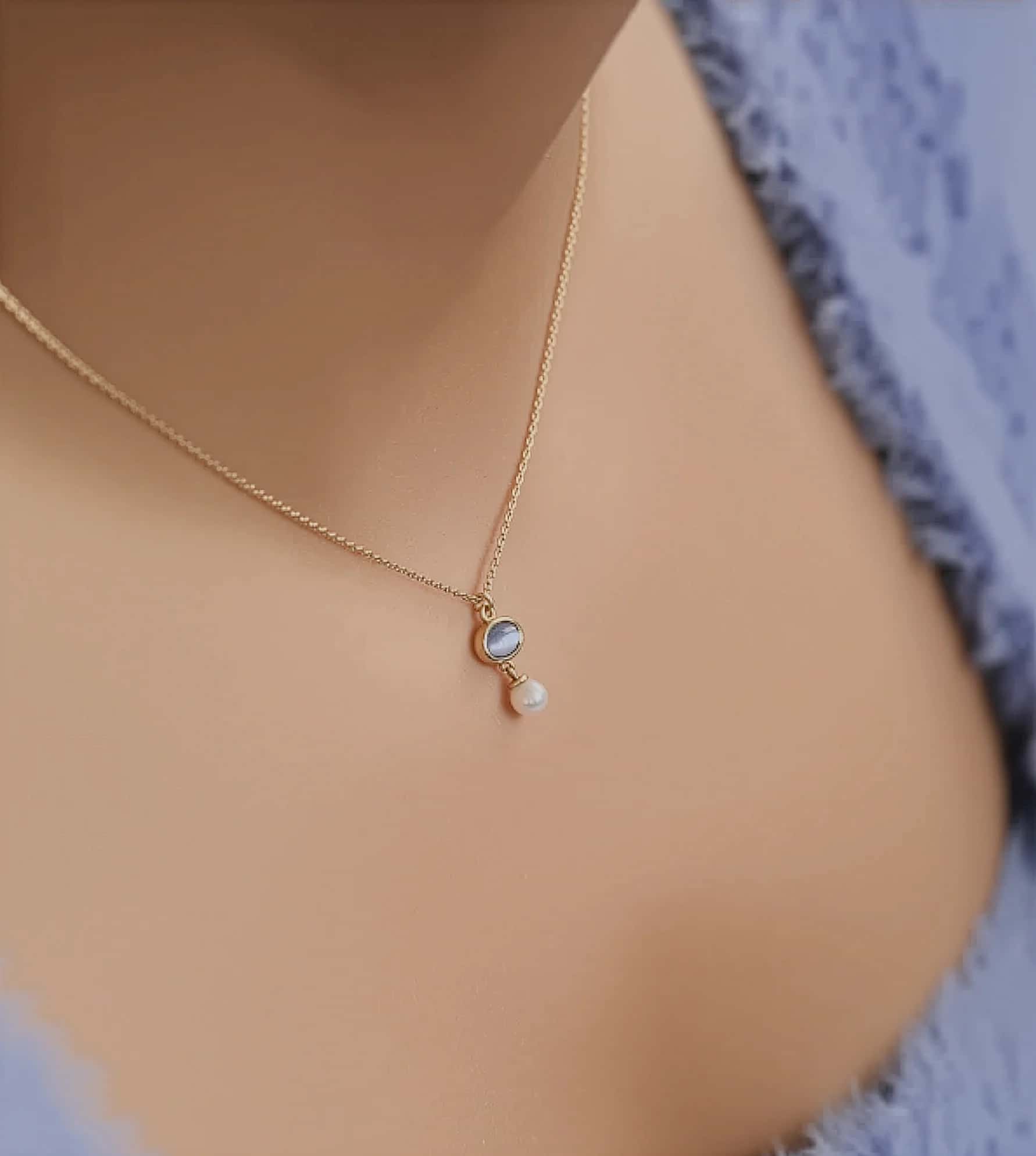 İncili Mavi Opal Kolye görseli 2