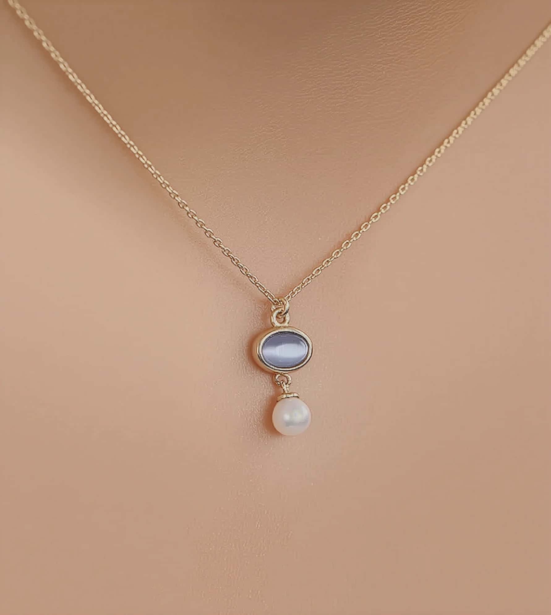 İncili Mavi Opal Kolye görseli 4