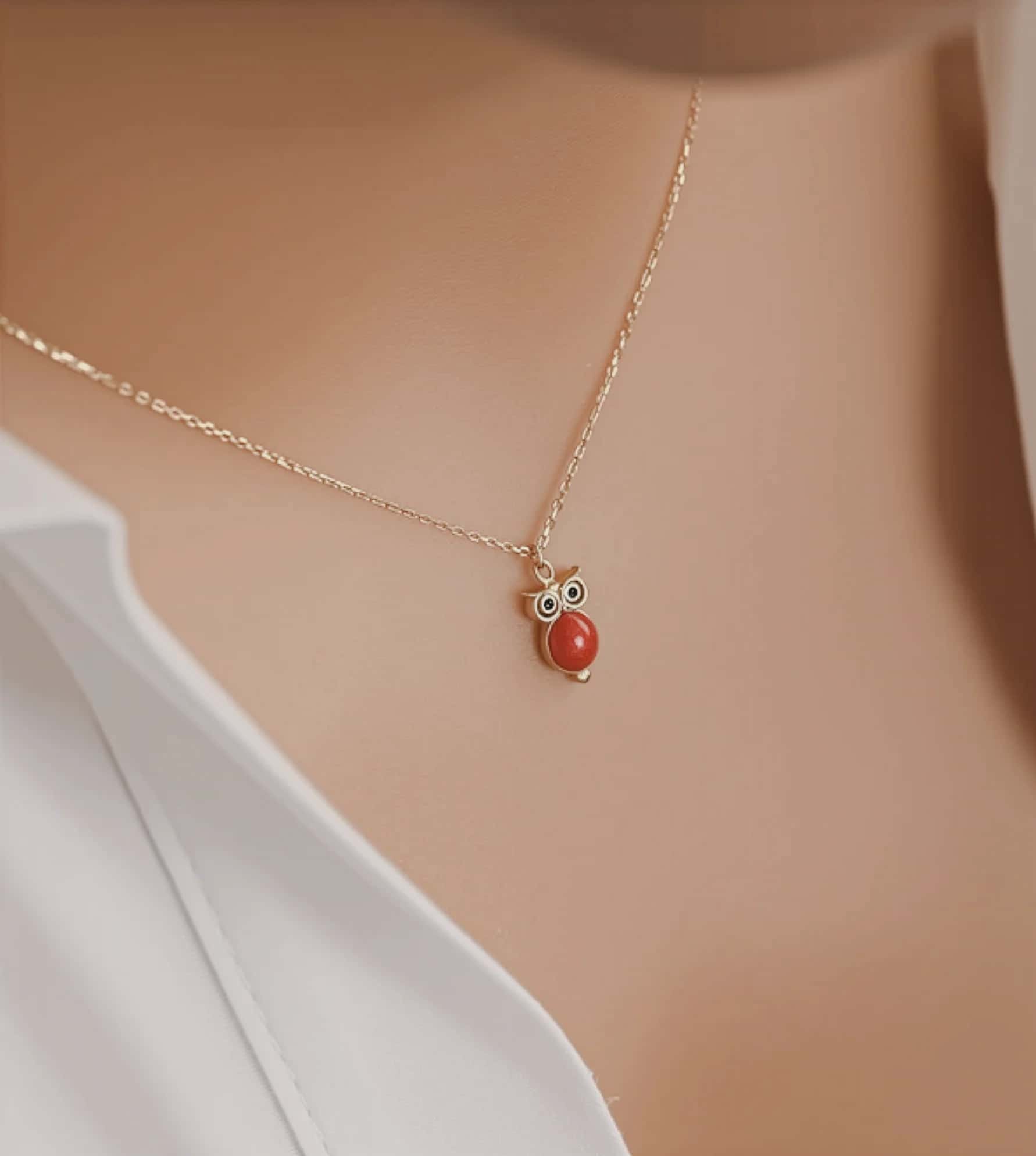 Kırmızı Mini Baykuş Kolye görseli 2