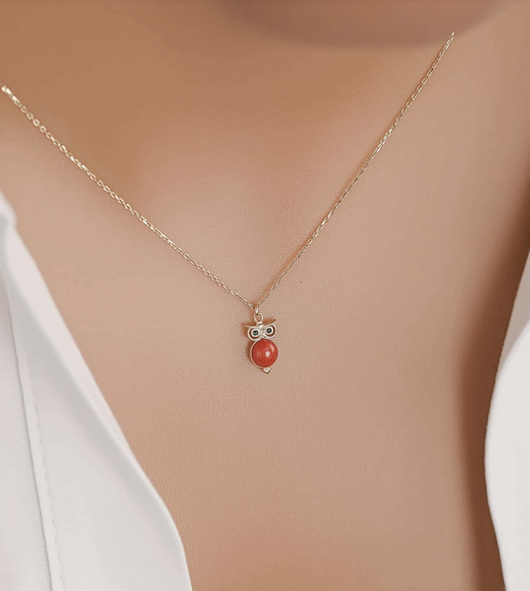 Kırmızı Mini Baykuş Kolye görseli 3