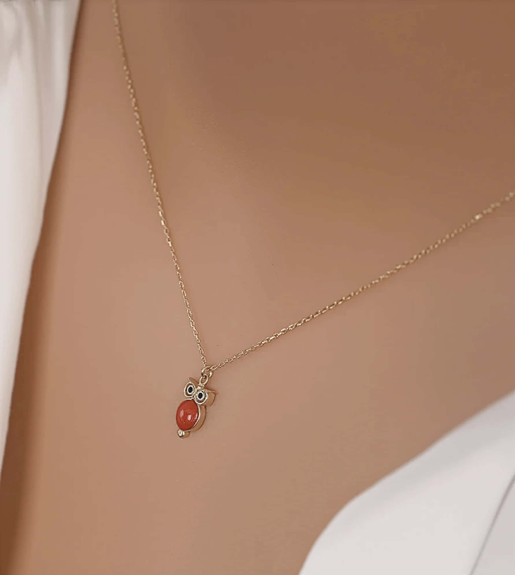 Kırmızı Mini Baykuş Kolye görseli 4