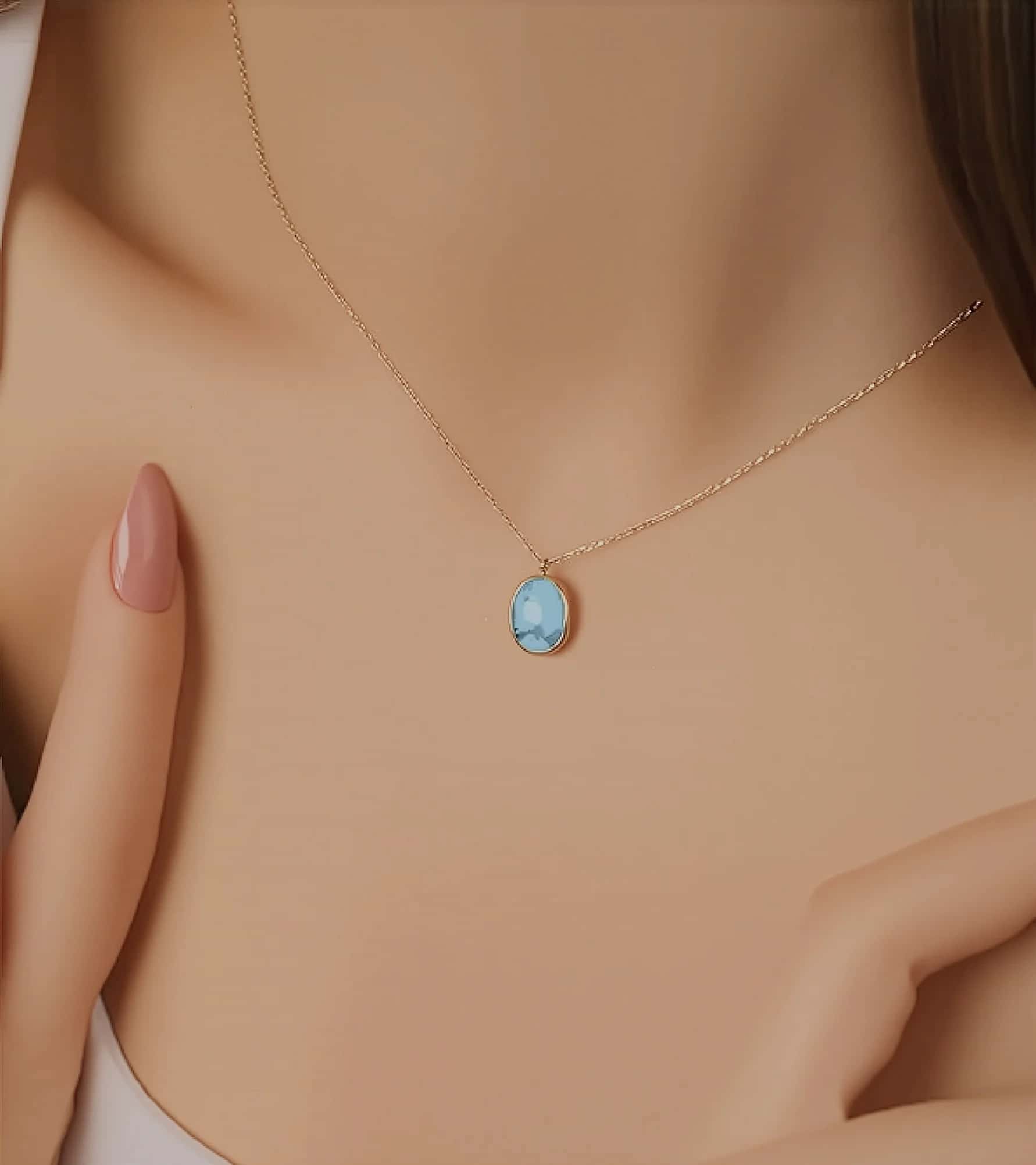 Oval Firuze Kolye görseli 4