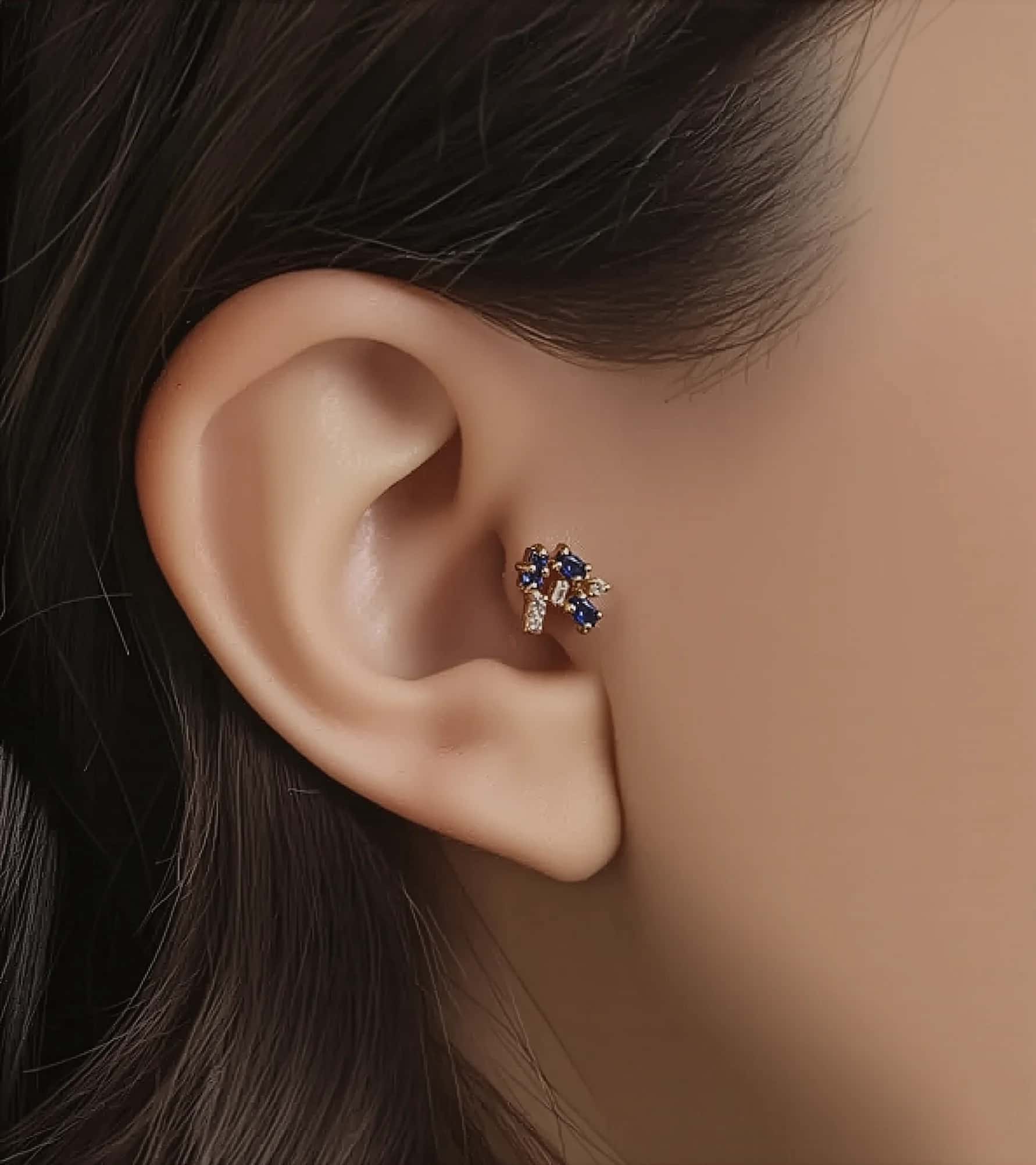 Lacivert Bagetli Piercing (Tragus) görseli 2
