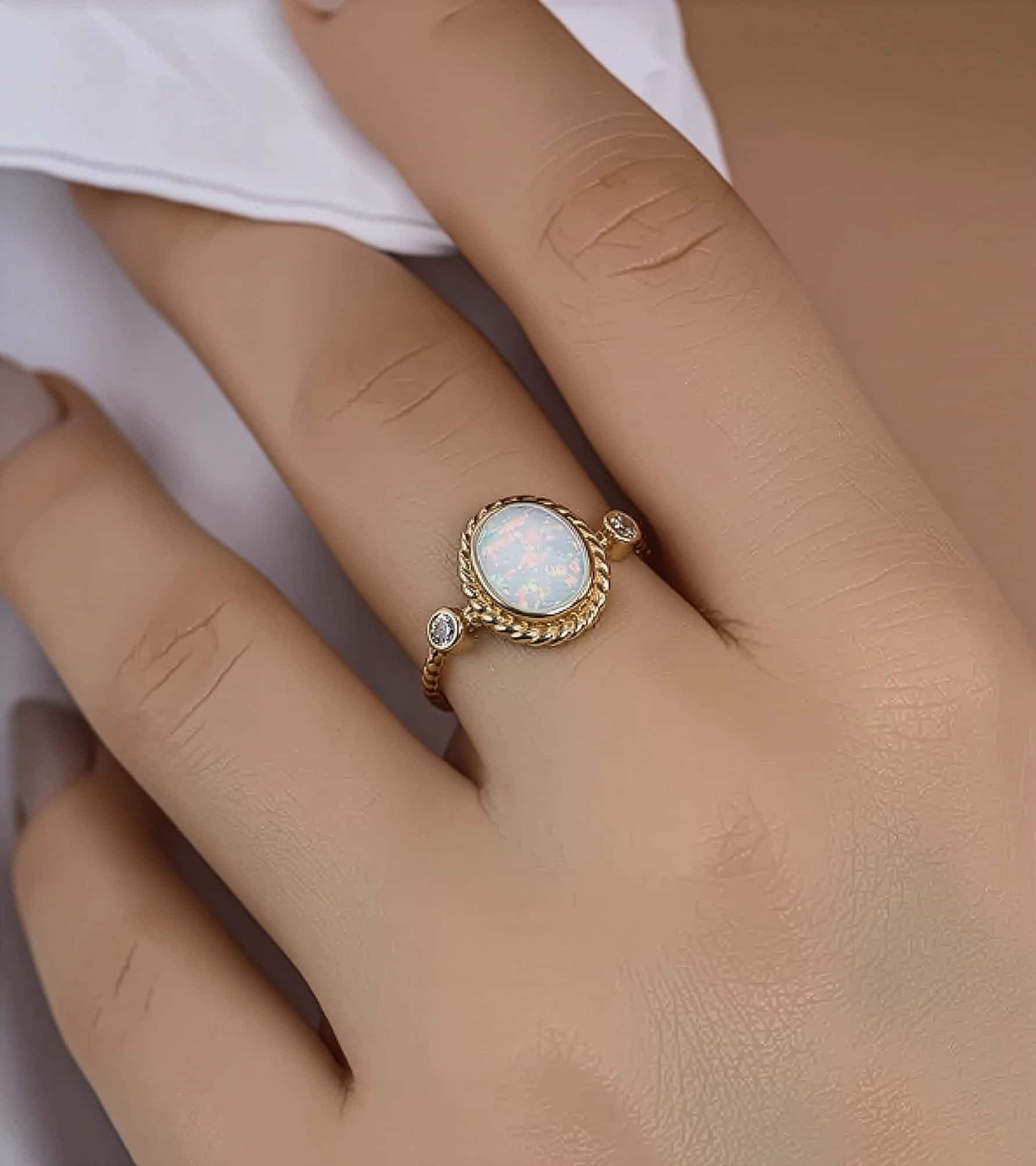 Taşlı Opal Vintage Yüzük görseli 2