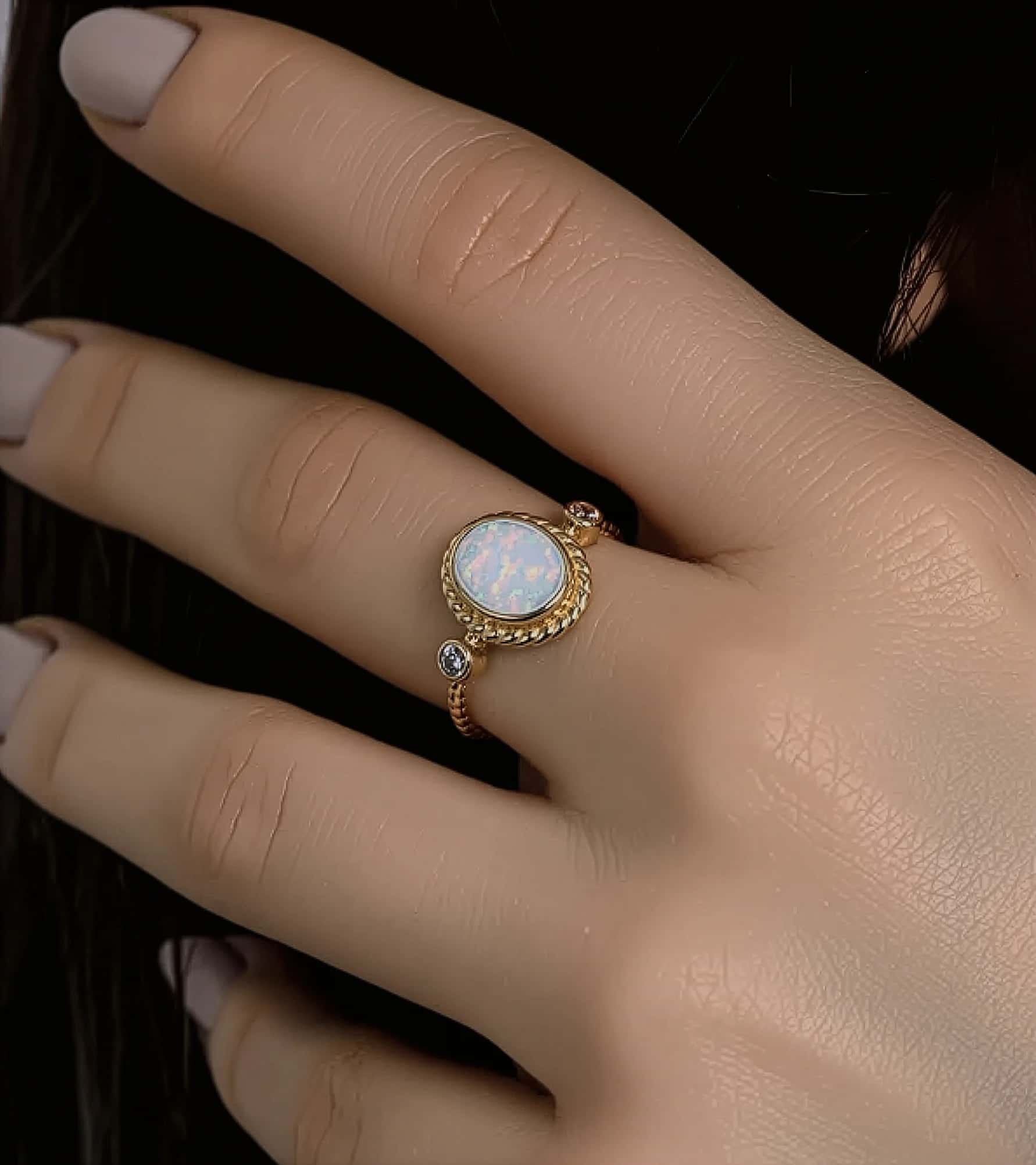 Taşlı Opal Vintage Yüzük görseli 3