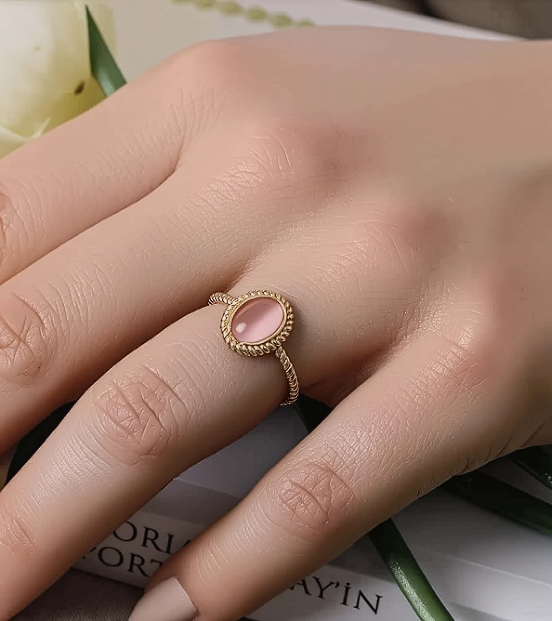 Pembe Taşlı Vintage Yüzük görseli 3