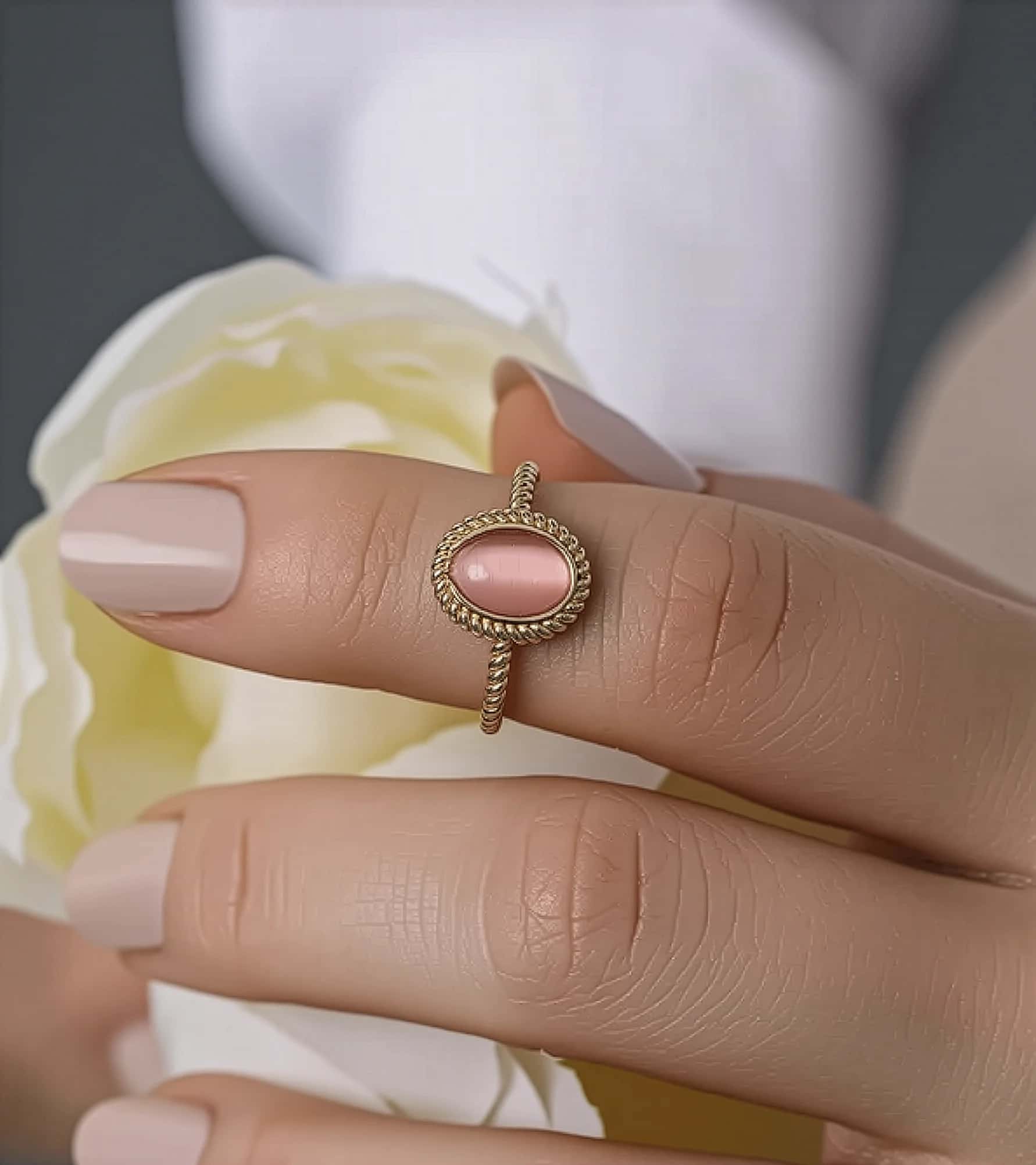 Pembe Taşlı Vintage Yüzük görseli 4