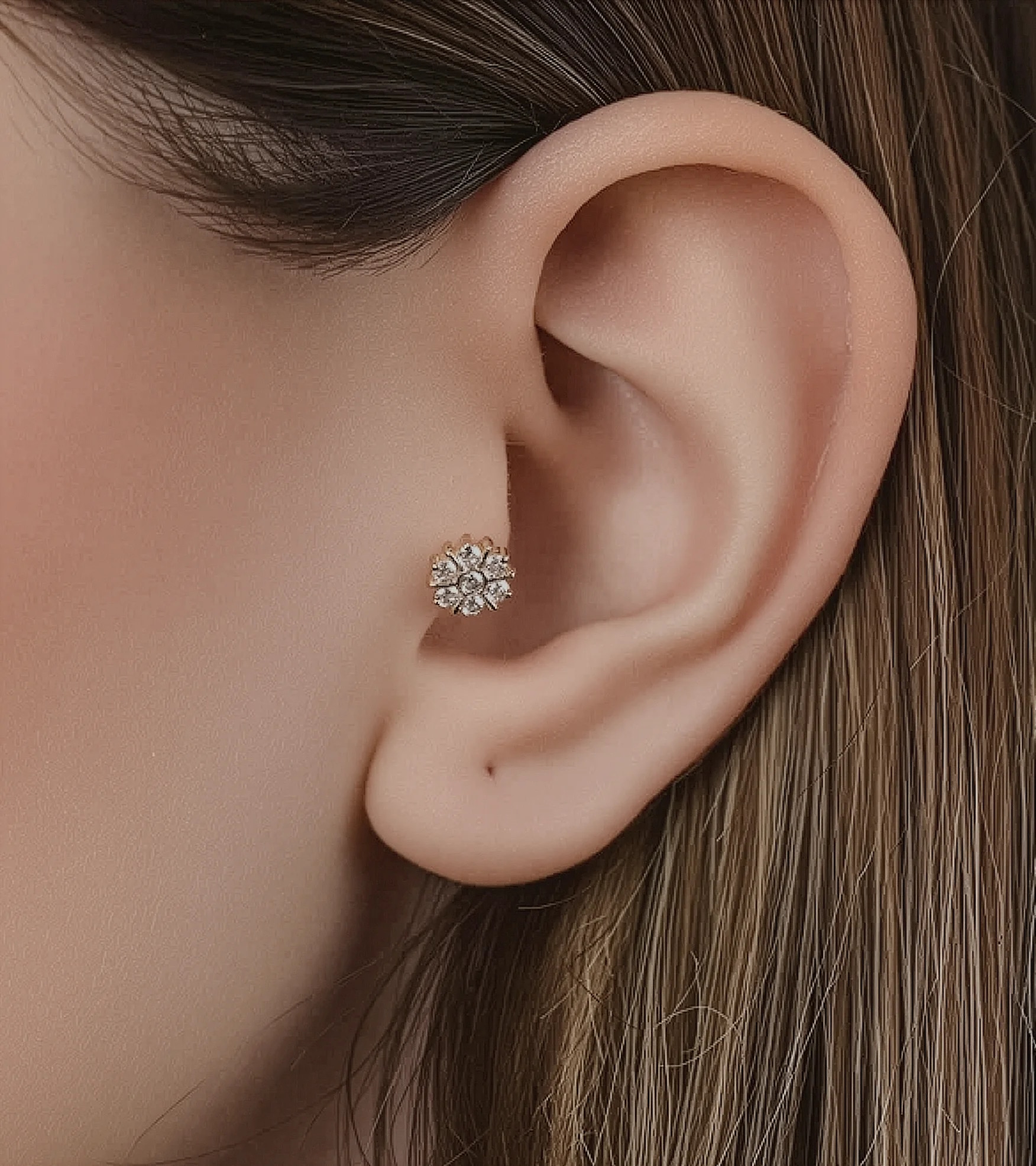 Taşlı Çiçek Piercing ürün görseli
