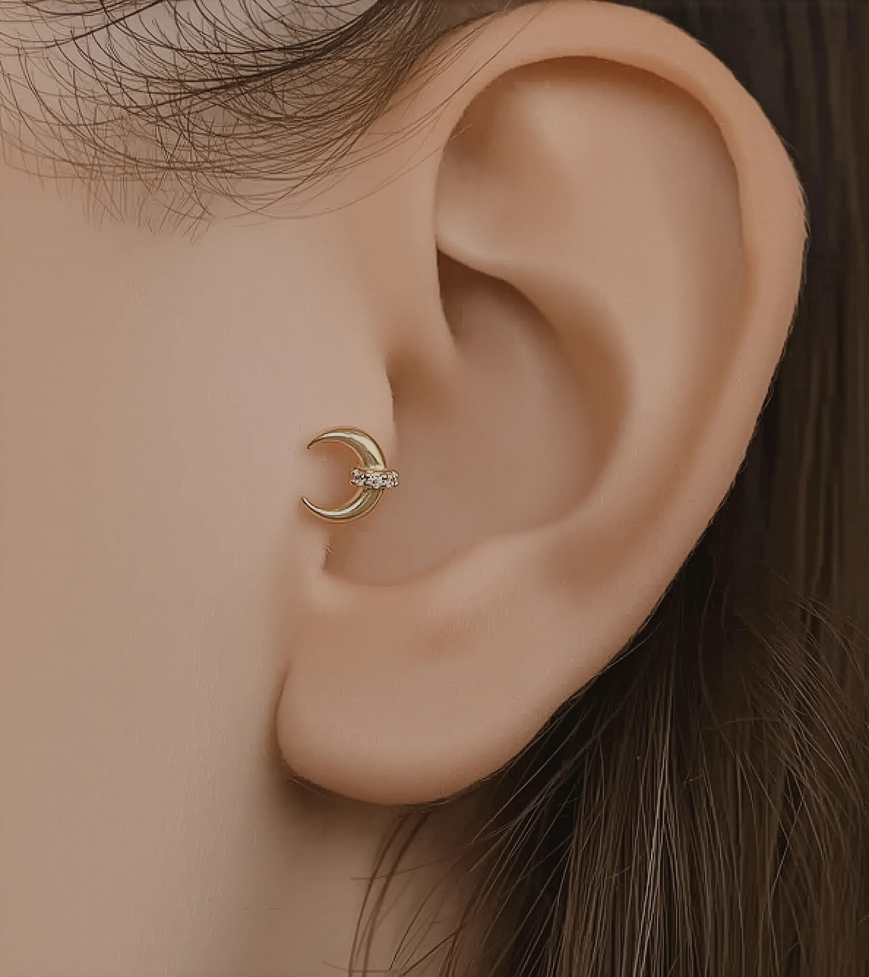 Taşlı Hilal Piercing (Tragus) ürün görseli